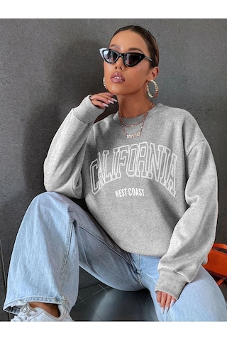Altamira Unisex Siyah California West Baskılı Bisiklet Yaka Oversize Sweatshirt 001