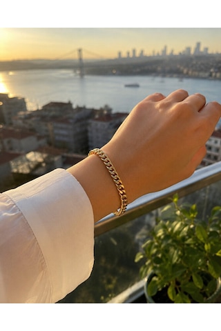 Gold Zincir Model Bileklik Kalın Zincir Tasarım Kadın Bileklik Çok Renkli