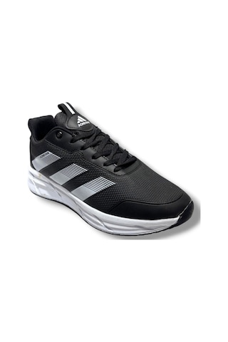 Adistar 018-26 Baskı Deri Anatomik Erkek Sneaker Siyah Beyaz Siyah