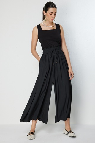 On Kadın Beli Lastikli Geniş Paça Pantolon 70136 Black Siyah