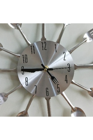 Homyl 3d Duvar Saati Mutfak Paslanmaz Çelik Çatal Bıçak Simli Simli