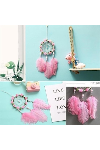 Buffer El Yapımı Kuş Tüyü Ve Led Işıklı Dekoratif Asma Düş Rüya Kapanı Çok Renkli