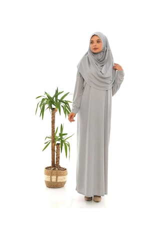 Tek Parça Namaz Elbisesi Gri-21001 Gül Kurusu