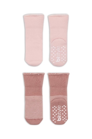 Akıllı Bayi 2'li Çemberli Kaymaz Havlu Soket Çorap 10503 Pudra Pembe Renkli