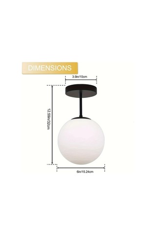 Dashanshop Siyah Modern Yarı Gömme Tavan Lambası Opal Küre Avize E26 Aydınlatma Siyah