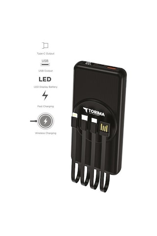 Torima TRM-1014 10.000 mAh Wireless Dijital Göstergeli Hızlı Şarjlı Powerbank Siyah