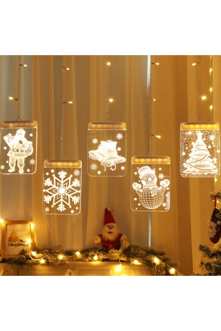 Hfambition Noel Dekorasyonu Işık Zinciri 3d Perde Şekli, Islak Beyaz Led Işık, Usb Beslemeli, Sürekli Açık Modu Sıcak Beyaz