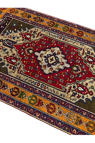 El Dokuma Sıfır Yahyalı Halısı 115x205 Kırmızı Yeşil Kök Boya Yün Halı Renkli