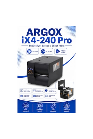 Argox İx4-240 Pro Endüstriyel Barkod Yazıcı 203 Dpı Ethernet, Usb, Rs-232