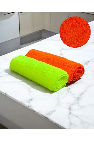 30x70cm 2 Li Mikrofiber Temizlik Bezi ,temizlik Havlusu,cam Bezi ,mutfak Bezi Turuncu - Yeşil