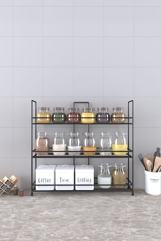 Eva Metal Tasarim Metal Baharatlık Standı Küçük Boy Baharatlık Rafı Siyah