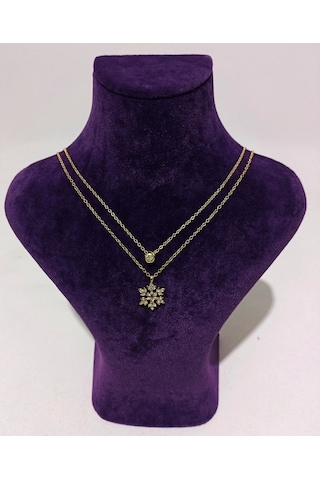 İkili Lotus Gold Kolye Kahverengi - Beyaz