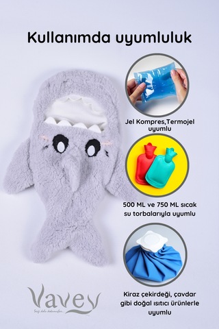 Shark Desenli Yumuşak Rahatlatıcı ve Isı Terapisi Sıcak Su Torbası