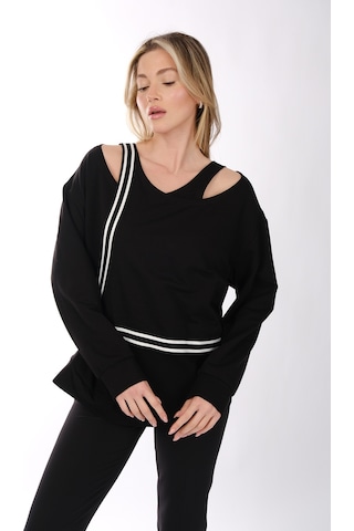 Ysatis Minimalist Oversize V Yaka Uzun Kol Kadın Bluz - Günlük & Özel Gün Siyah