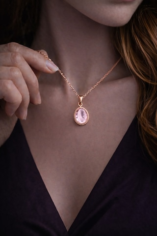 Kadın Bakır Kolye Doğal Açık Pembe Taşlı Minimal Model Kolye Diğer