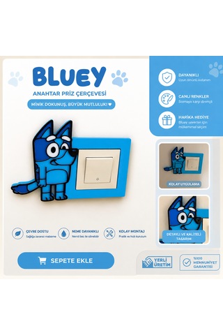 Bluey Anahtar & Priz Çerçevesi El Yapımı Işık Anahtarı Süsü Çocuk Odası Duvar Dekoru Dekoratif Hediye 001
