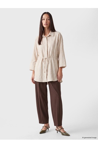 Lcw Studıo Bej Dokulu Oversize Kadın Gömlek Tunik