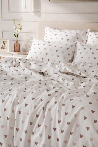 Uçkan Home %100 Pamuk Cozy Hearts Çift Kişilik Nevresim Seti-97 Kırık Beyaz