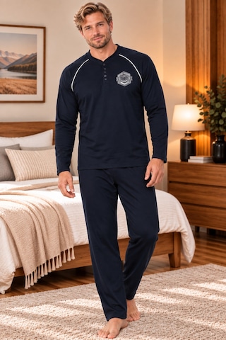Free Beka Uzun Kollu Yakası Düğmeli Süprem Kumaş Erkek Büyük Beden Pijama Takımı Siyah