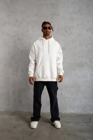 Veraura Lifestyle 3 İplik Kapşonlu Sweatshirt Hoodie - Beyaz Siyah