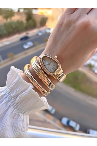 Coliseum Dolamalı Yılan Model Özel Tasarım Vintage Seri Kadın Kol Saati Cl.y001.m5 Sarı