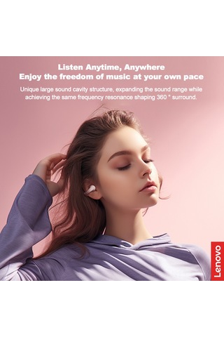 Qingmipy 联想 Lp13 Kulaklık - Pembe, Bt 5.3, Klemli Tasarım, 5 Saat Müzik Süresi, 10mm Hoparlör