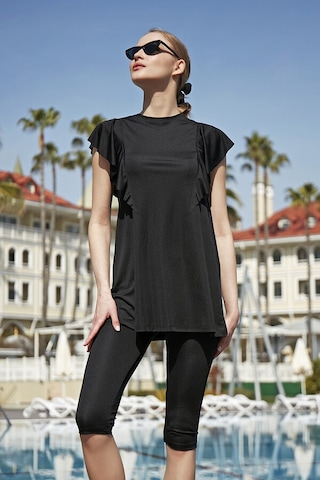 Remsa Fırfır Volan Detaylı Yarı Kapalı Mayo 2150 Hilal Siyah