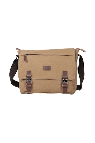 Bagacar Kanvas Kumaş Laptop Bölmeli Unisex Çapraz Çanta Bej
