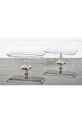 2'li Paşabahçe Döküm Gümüş Ayaklı 29 Cm Baton Sunumluk & Servis Tabak Beyaz