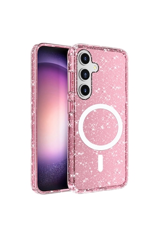 Galaxy S25 Plus Kılıf M-safe Şarj Özellikli Parlayan Simli Saydam Renkli Zore Allstar Kapak Pembe