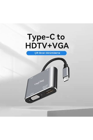 Veggieg Type-c 4k Hdmı 1080p Vga Usb 3.0 Pd Dönüştürücü Çevirici Hub