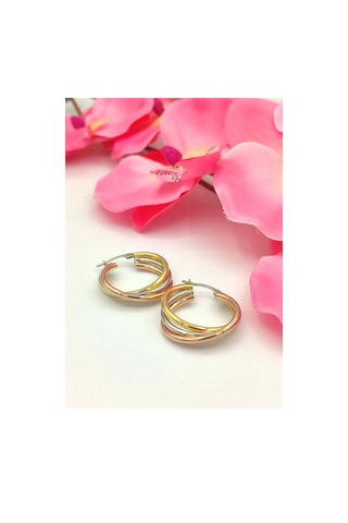 14 Ayar Altın Küpe Üç Renk Sarı Beyaz Rose Altın Halka Küpe 2,50 Cm Çapında