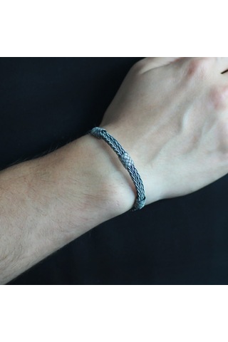 El İşçiliği Çift Sıra Foxtail Tasarım 1000 Ayar Gümüş Kazaz Erkek