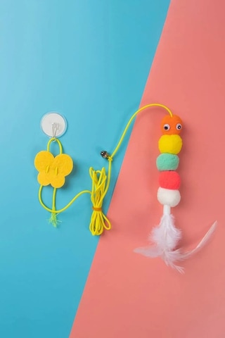 Pribor Tırtıl Kedi Oyuncağı, Kendinden Yapışkanlı, Zilli, Elastik İpli, Asılı Kedi Oyuncağı