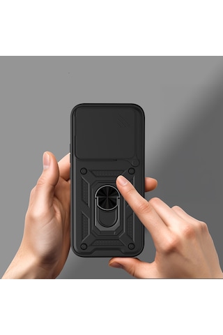 Xiaomi 17t Pro Kılıf 360 Dönebilen Magnetik Standlı Kamera Korumalı Sürgülü Vega Kapak Siyah