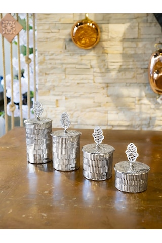 Bakır 4 'Lü Tırtıklı Baharat Takımı Gümüş