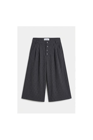 Kadın Antrasit Çizgili W6-45 Baggy Bermuda Şort Pantolon