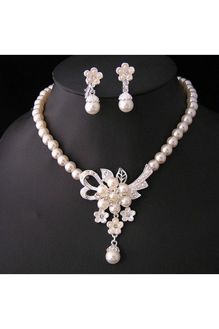 Gelin Takı Rhinestone İnci Set Set Kolye Dangle Küpeler Parlak İnci Takılar Doğum Günü Yıldönümü Anneler Günü Hediyesi Çok Renkli