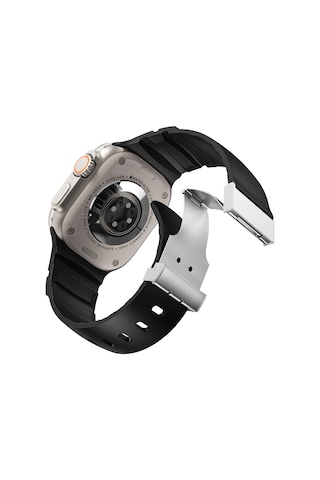 Apple Uyumlu Watch  Seri 10-11 46mm Kordon 2/3/4/5/6/se/7/8/9 44-45-49mm Kd-145 Metal Tokalı Silikon Kordon