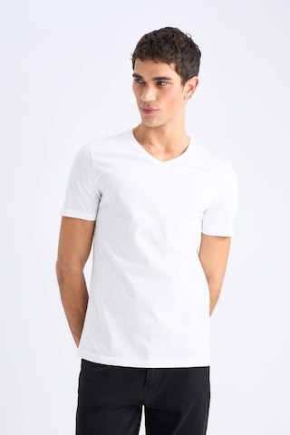 DeFacto %100 Pamuk Slim Fit Dar Kesim V Yaka Basic Düz Kısa Kollu Beyaz Tişört M7668AZ25SPWT34
