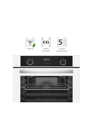 Simfer 8216 10 Fonksiyon Airfry Beyaz Cam Ankastre Fırın Dijital
