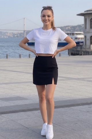 Bestenur Yırtmaçlı Mini Etek 1734 - Siyah