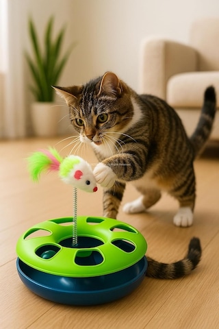 Busstier Kedi Oyuncak Seti, Yaylı Tüylü Toplu Kedi Eğlence İstasyonu, Dönerek Hareket Eden Toplu Kedi Oyun Alanı,