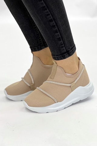 Z6357 Taşlı Fileli Hafif Bej Kadın Sneaker 001