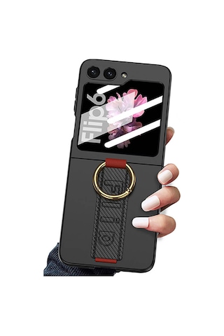 Galxy Uyumlu Z Flip 6 Kılıf Kamera Korumalı Yüzüklü Karbon Tasarımlı Zore Flip Ring Kıpta Kapak-siyah Siyah