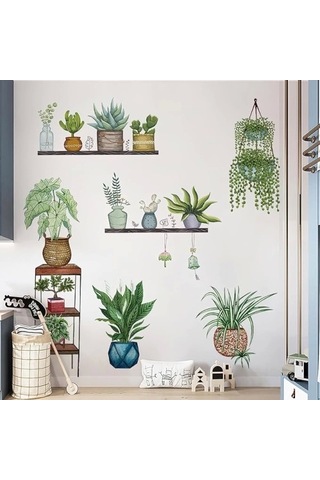 Tropikal Bitkiler Duvar Stickerı Model D Çok Renkli