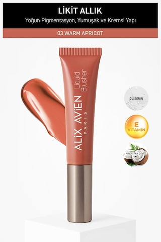 Alix Avien Yoğun Pigmentli E Vitaminli Mat Bitişli Kremsi Likit Allık - Liquid Blusher 03 Warm Apricot Bordo