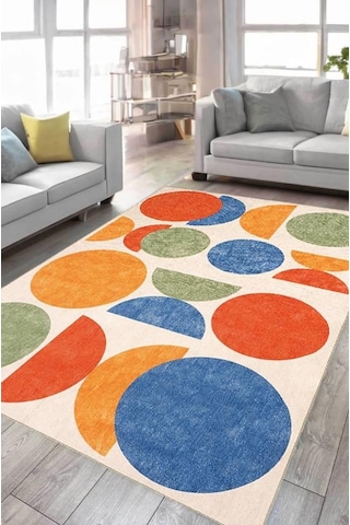 Çam Halı Siesta Kids 32-581 Modern Desenli Dokuma Tabanlı Yıkanabilir Şönil Çocuk Odası Halısı Multi