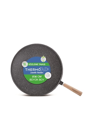 Thermoad Gözleme Tavası 36 CM Ahşap Saplı Gri