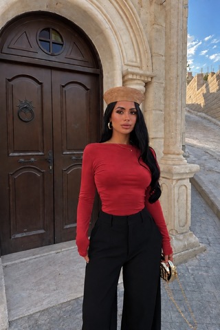 Evoa Kadın Kırmızı Sırt Dekolteli Kayık Yaka Çıtçıtlı Body Kırmızı Kırmızı
